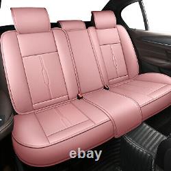 Universal 5-Seats Leather Car Seat Covers Full Set & Steering Wheel Covers Pink