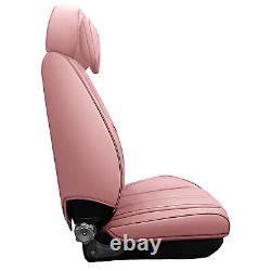 Universal 5-Seats Leather Car Seat Covers Full Set & Steering Wheel Covers Pink