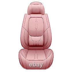 Universal 5-Seats Leather Car Seat Covers Full Set & Steering Wheel Covers Pink