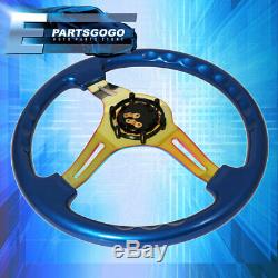 Universal 6 Bolt 350mm Steering Wheel Neo Chrome 3 Spoke Metallic Blue Jdm Sport
