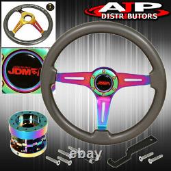 Universal 6 Bolt Steering Wheel Gunmetal Neo Chrome Center + Extender Upgrade