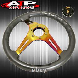 Universal 6 Bolt Steering Wheel Gunmetal Neo Chrome Center + Extender Upgrade