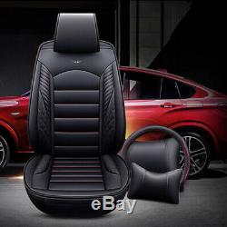 Universal Leather Car Seat Covers Cushions withSteering Wheel Cover Front Rear Set