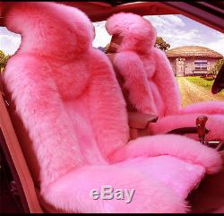 Universal Pink Woolen Plush Car Seat Steering Wheel Hand brake Covers Protector