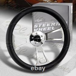 W-Power 18 Black Leather Grip 5-Hole Chrome 3-Spoke Vintage Steering Wheel
