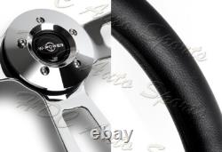 W-Power 18 Black Leather Grip 5-Hole Chrome 3-Spoke Vintage Steering Wheel