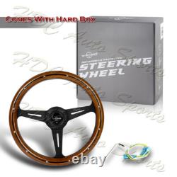 W-Power 350MM Classic Dark Wood Grip 6-Holes Black Spoke 14-Inch Steering Wheel