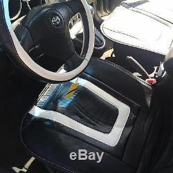 White+Carbon Fiber Seat Cover Shift Knob Steering Wheel PVC Leather Sedan 34011d