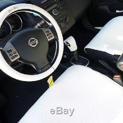 White Seat Belt Cover Steering Wheel Shift Knob Front & Back Car Seat Cover Set