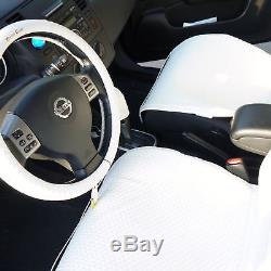 White Seat Belt Cover Steering Wheel Shift Knob Front & Back Car Seat Cover Set