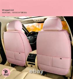 Winter 5 Seats Auto Car Seat Cover Cushions+Steering Wheel Cover Plush Fur Pink