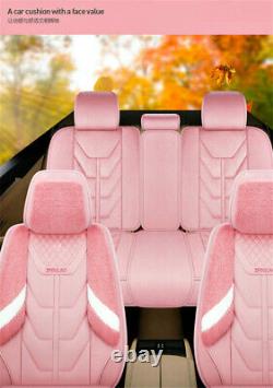 Winter 5 Seats Auto Car Seat Cover Cushions+Steering Wheel Cover Plush Fur Pink
