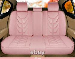 Winter 5 Seats Auto Car Seat Cover Cushions+Steering Wheel Cover Plush Fur Pink