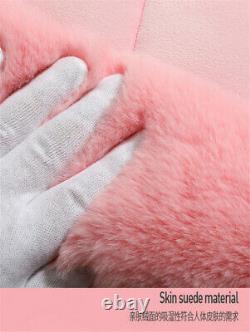 Winter 5 Seats Auto Car Seat Cover Cushions+Steering Wheel Cover Plush Fur Pink