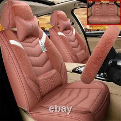 Winter Rust Red Plush Fur 5 Seats Car Seat Cover Cushions +Steering Wheel Cover