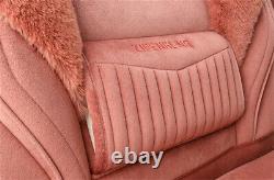 Winter Rust Red Plush Fur 5 Seats Car Seat Cover Cushions +Steering Wheel Cover