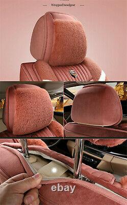 Winter Rust Red Plush Fur 5 Seats Car Seat Cover Cushions +Steering Wheel Cover