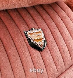 Winter Rust Red Plush Fur 5 Seats Car Seat Cover Cushions +Steering Wheel Cover