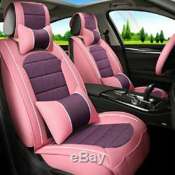 Women Pink PU Leather Car Seat Cover 5-Seats Protector Universal Front+Rear Set