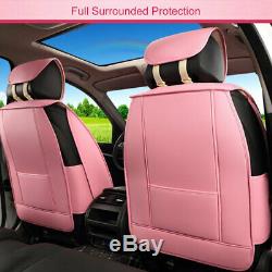 Women Pink PU Leather Car Seat Cover 5-Seats Protector Universal Front+Rear Set