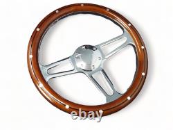 Wood Steering Wheel 14 Inch Aluminum W Installation Adapter and Horn Chevy 69-94