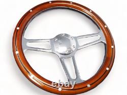 Wood Steering Wheel 14 Inch Aluminum W Installation Adapter and Horn Chevy 69-94