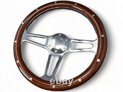 Wood Steering Wheel 14 Inch Aluminum W Installation Adapter and Horn Chevy 69-94