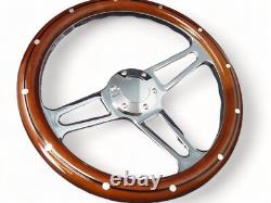 Wood Steering Wheel 14 Inch Aluminum W Installation Adapter and Horn Chevy 69-94