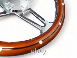 Wood Steering Wheel 14 Inch Aluminum W Installation Adapter and Horn Chevy 69-94
