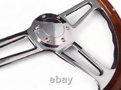 Wood Steering Wheel 14 Inch Aluminum W Installation Adapter and Horn Chevy 69-94