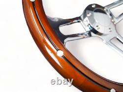 Wood Steering Wheel 14 Inch Aluminum W Installation Adapter and Horn Chevy 69-94