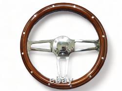 Wood Steering Wheel 14 Inch Aluminum W Installation Adapter and Horn Chevy 69-94