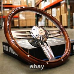 Wood Steering Wheel 14 Inch Aluminum with Installation Adapter and Horn 69-94