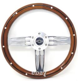 Wood Steering Wheel 14 Inch Aluminum with Installation Adapter and Horn 69-94