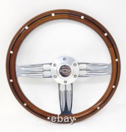 Wood Steering Wheel 14 Inch Aluminum with Installation Adapter and Horn 69-94
