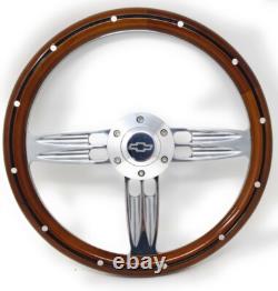 Wood Steering Wheel 14 Inch Aluminum with Installation Adapter and Horn 69-94