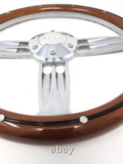 Wood Steering Wheel 14 Inch Aluminum with Installation Adapter and Horn 69-94