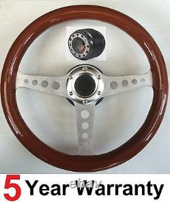 Wooden Wood Rim Classic 3 Spoke 350mm Steering Wheel And Boss Kit Hub