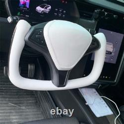 Yoke Steering Wheel Carbon Fiber For Tesla Model X/S 2014-23 Heated Leathe White