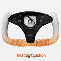 Yoke Steering Wheel Carbon Fiber For Tesla Model X/S 2014-23 Heated Leathe White