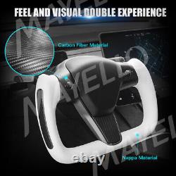 Yoke Steering Wheel White Carbon Fiber For Tesla Model 3/Y 2017-2023 with Heating