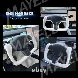 Yoke Steering Wheel White Carbon Fiber For Tesla Model 3/Y 2017-2023 with Heating